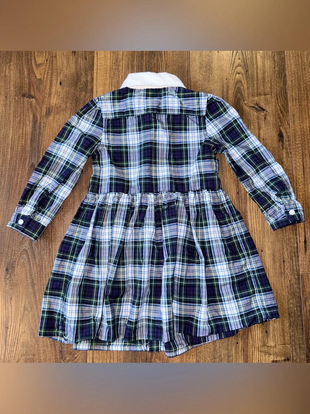 Ralph Lauren Girls 18M Plaid Long Sleeve Dress Peter Pan Collar Button Front